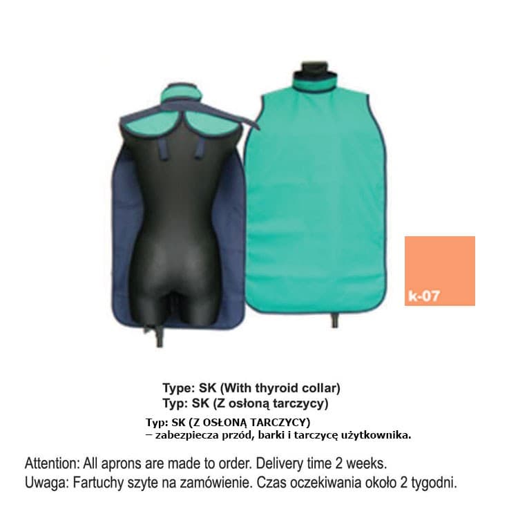 X-Ray Apron type SK-With thyroid collar heavy 0.50mm Pb, 40x60mm – oficiali Falcon Medical produkto nuotrauka