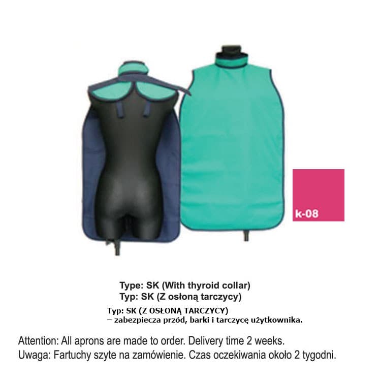 X-Ray Apron type SK-With thyroid collar heavy 0.50mm Pb, 40x60mm – oficiali Falcon Medical produkto nuotrauka