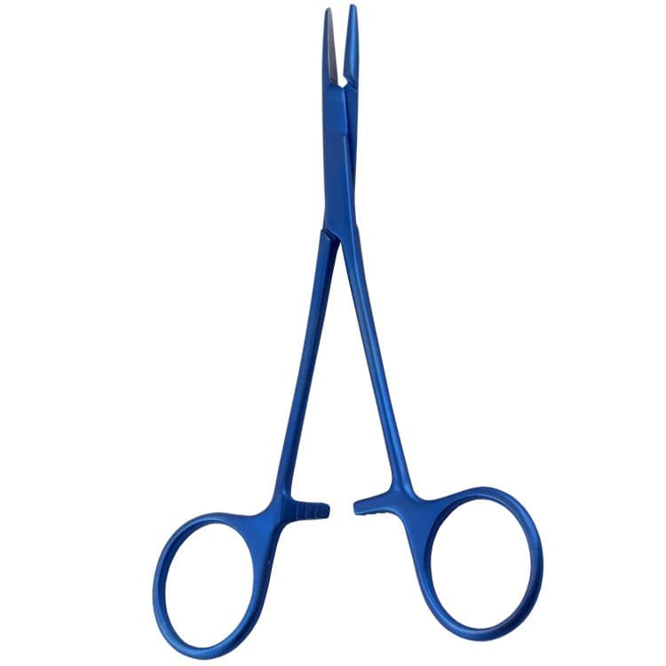 Titanium needle holder with scissors Olsen-Hegar, tungsten carbide coated 140mm – oficiali Falcon Medical produkto nuotrauka