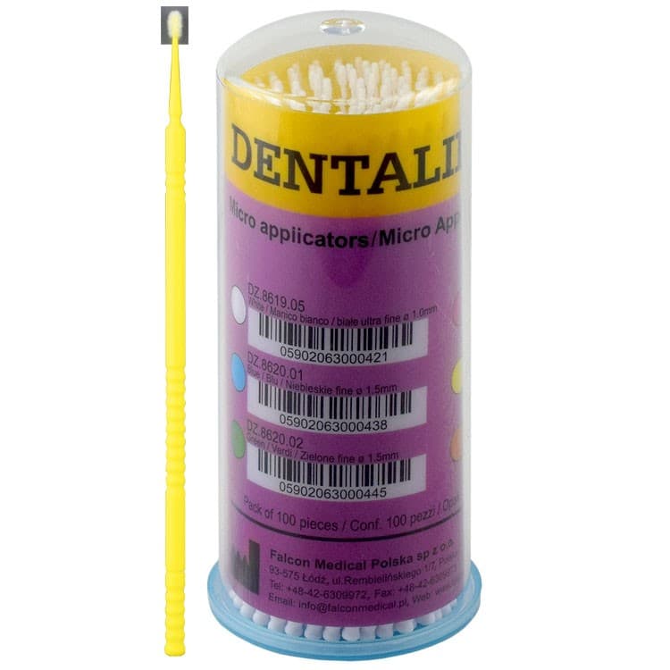 DENTALINE Bendable applicators yellow fine ø 1.5mm (Pack of 100 pieces) – oficiali Falcon Medical produkto nuotrauka