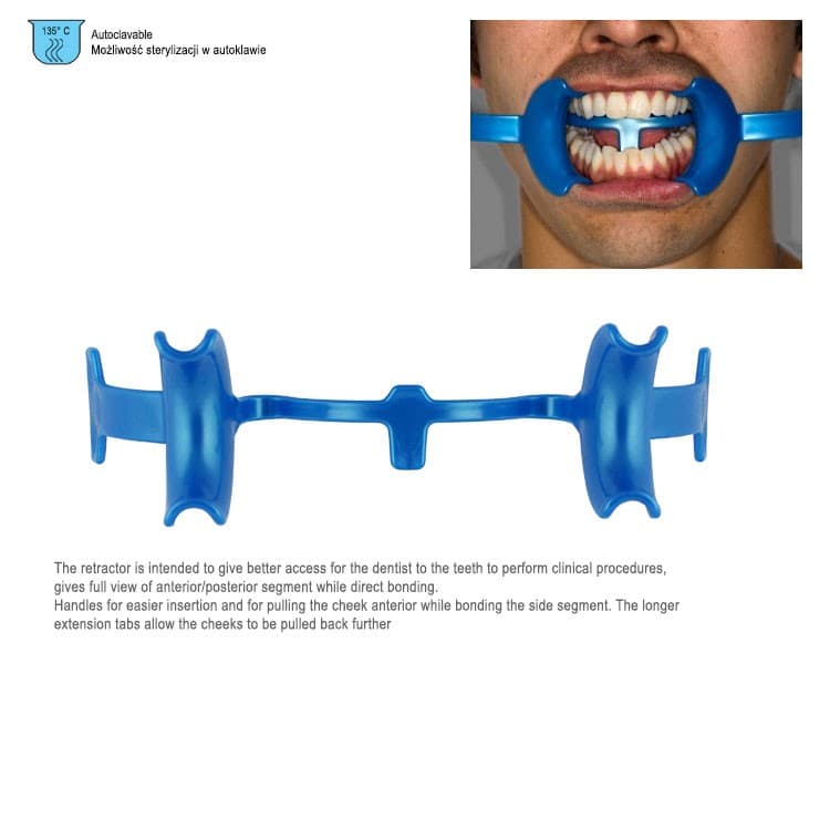 Retractor intraoral for child with tongue blocker blue 32mm, (autoclavable 121°C) – oficiali Falcon Medical produkto nuotrauka