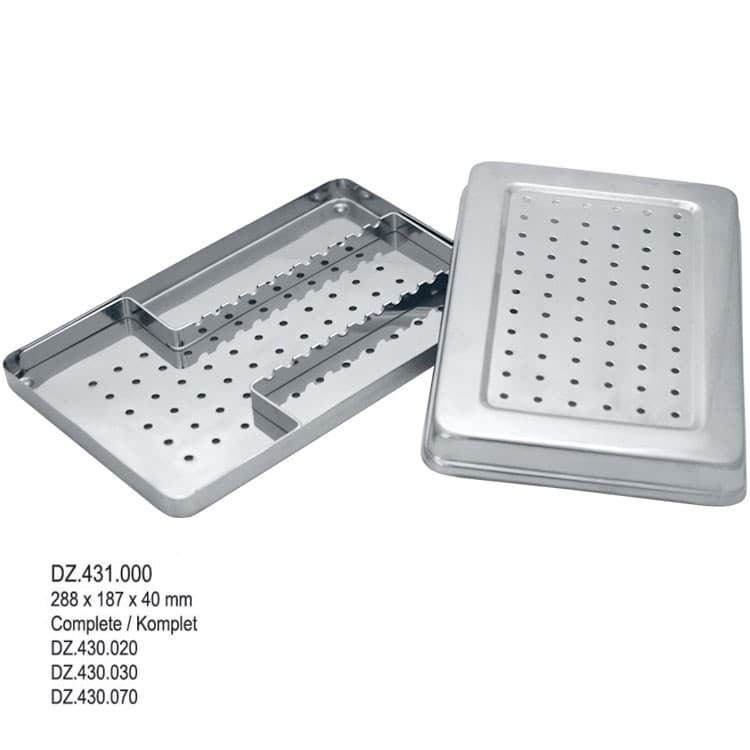 Norm Tray (perforated cover+perforated tray+rack for 15 instruments) – oficiali Falcon Medical produkto nuotrauka