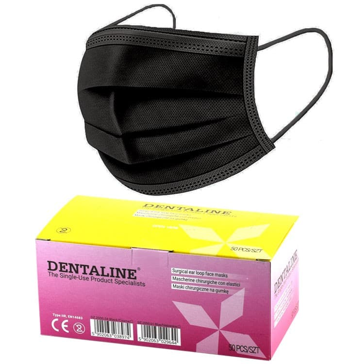 Face masks 3 ply earloop black Type IIR (Pack of 50 pieces) – oficiali Falcon Medical produkto nuotrauka