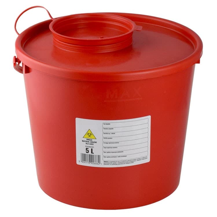 Disposable medical sharp waste container, 5L – oficiali Falcon Medical produkto nuotrauka