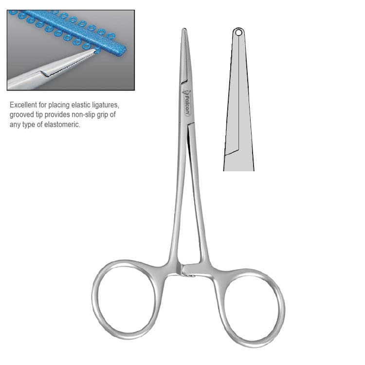 Elastomeric ligature placing forceps Falcon straight with groove 120mm – oficiali Falcon Medical produkto nuotrauka