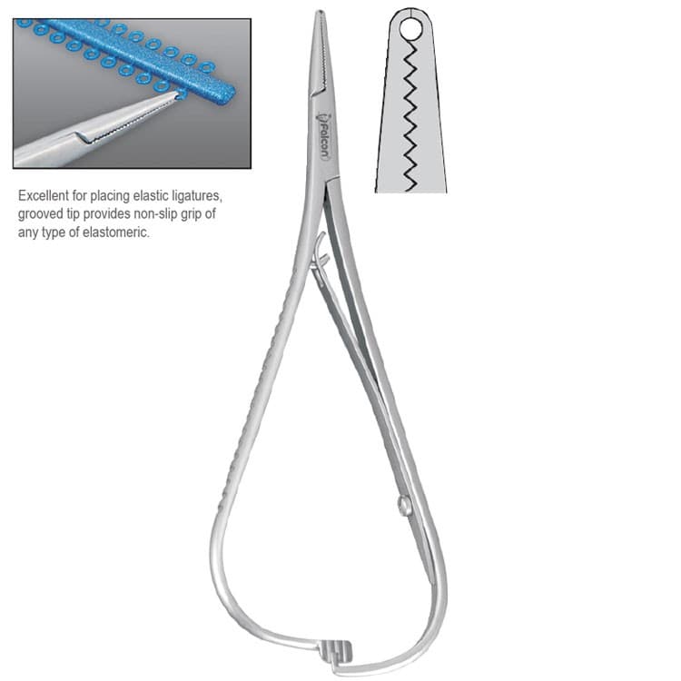 Elastomeric ligature placing forceps Falcon with groove 140mm – oficiali Falcon Medical produkto nuotrauka