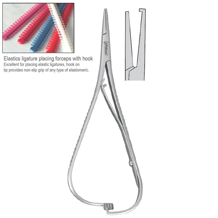 Elastomeric ligature placing forceps Falcon with hook 140mm – oficiali Falcon Medical produkto nuotrauka