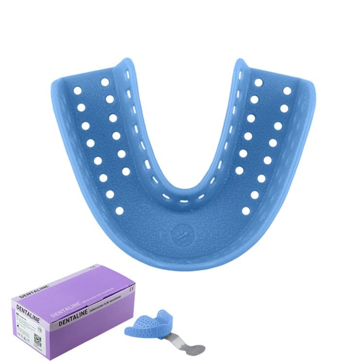 DENTALINE Disposable impression trays light blue, regular lower size M fig. 14 (Pack of 25 pieces) – oficiali Falcon Medical produkto nuotrauka