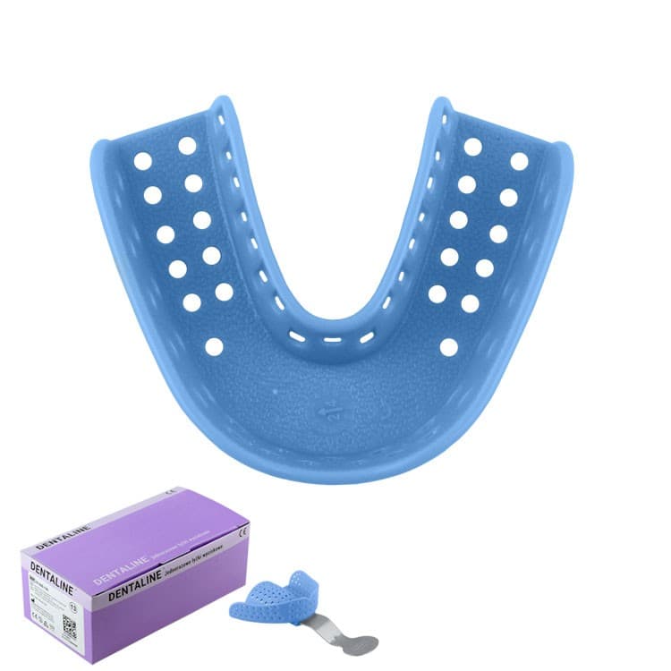 DENTALINE Disposable impression trays light blue, orthodontic lower size M fig. 18 (Pack of 25 pieces) – oficiali Falcon Medical produkto nuotrauka