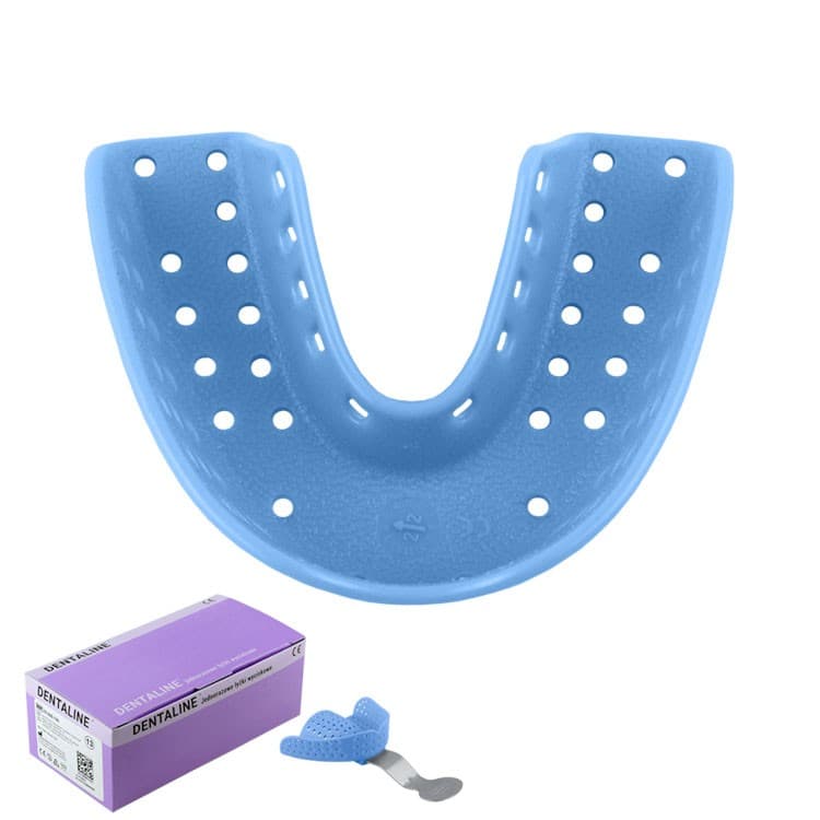 DENTALINE Disposable impression trays light blue, orthodontic lower size L fig. 16 (Pack of 25 pieces) – oficiali Falcon Medical produkto nuotrauka