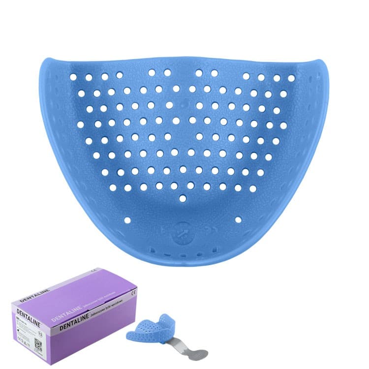 DENTALINE Disposable impression trays light blue, edentulous upper size L fig. 3 (Pack of 25 pieces) – oficiali Falcon Medical produkto nuotrauka