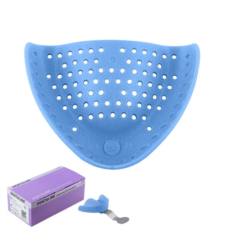DENTALINE Disposable impression trays light blue, edentulous upper size M fig. 5 (Pack of 25 pieces) – oficiali Falcon Medical produkto nuotrauka