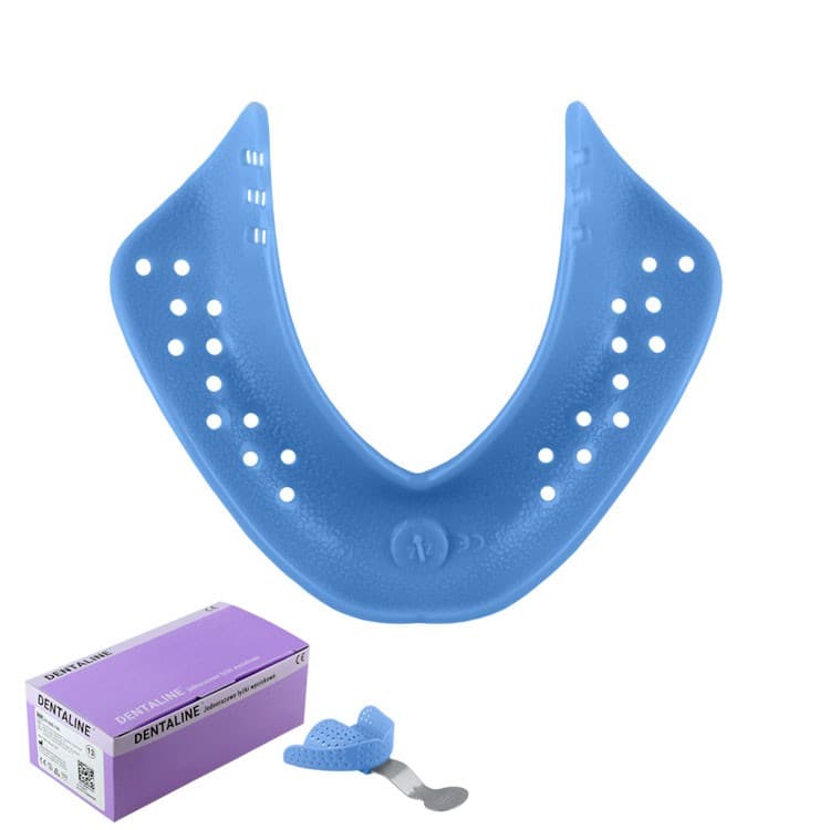 DENTALINE Disposable impression trays light blue, edentulous lower size M fig. 6 (Pack of 25 pieces) – oficiali Falcon Medical produkto nuotrauka