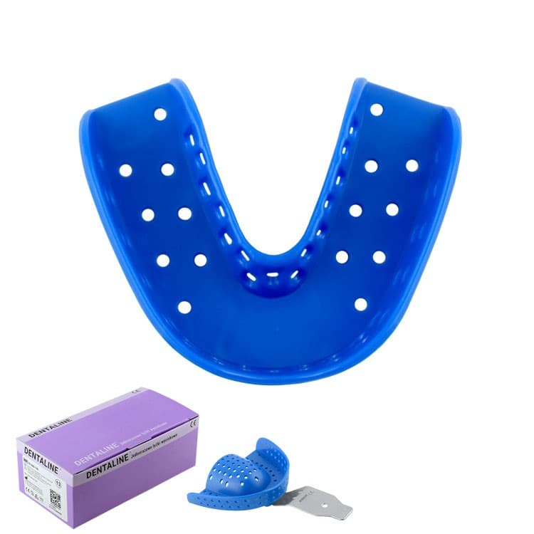 DENTALINE Disposable impression trays blue, regular lower size M fig. 14 (Pack of 25 pieces) – oficiali Falcon Medical produkto nuotrauka