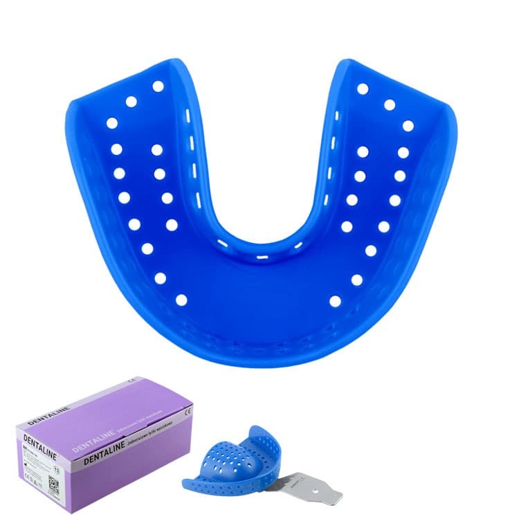 DENTALINE Disposable impression trays blue, regular lower size L fig. 12 (Pack of 25 pieces) – oficiali Falcon Medical produkto nuotrauka