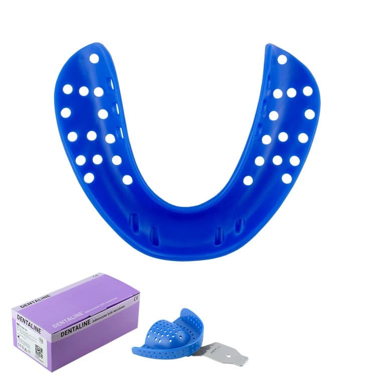 DENTALINE Disposable impression trays blue, edentulous lower size L fig. 4 (Pack of 25 pieces) – oficiali Falcon Medical produkto nuotrauka