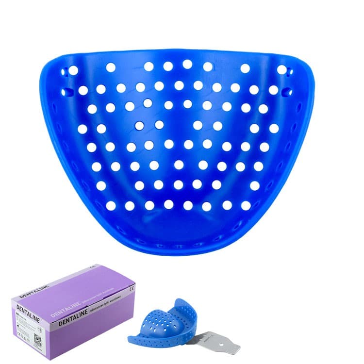 DENTALINE Disposable impression trays blue, edentulous upper size M fig. 5 (Pack of 25 pieces) – oficiali Falcon Medical produkto nuotrauka