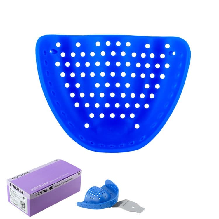 DENTALINE Disposable impression trays blue, edentulous upper size L fig. 3 (Pack of 25 pieces) – oficiali Falcon Medical produkto nuotrauka