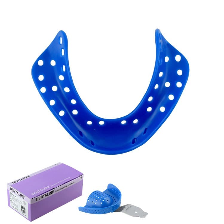DENTALINE Disposable impression trays blue, edentulous lower size M fig. 6 (Pack of 25 pieces) – oficiali Falcon Medical produkto nuotrauka