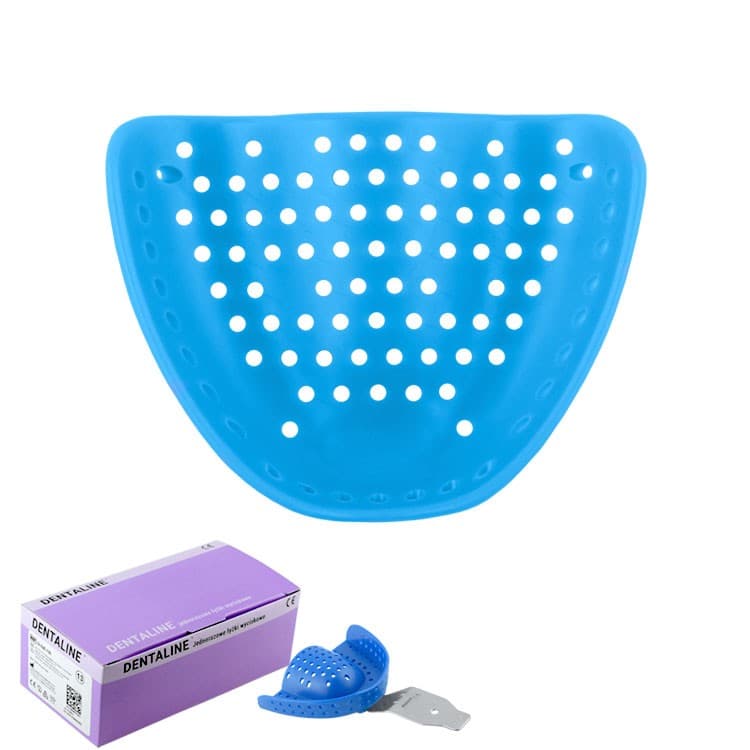 DENTALINE Disposable impression trays sky blue, edentulous upper size L fig. 3 (Pack of 25 pieces) – oficiali Falcon Medical produkto nuotrauka