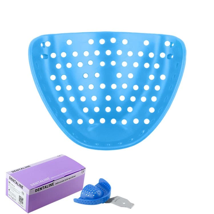 DENTALINE Disposable impression trays sky blue, edentulous upper size M fig. 5 (Pack of 25 pieces) – oficiali Falcon Medical produkto nuotrauka