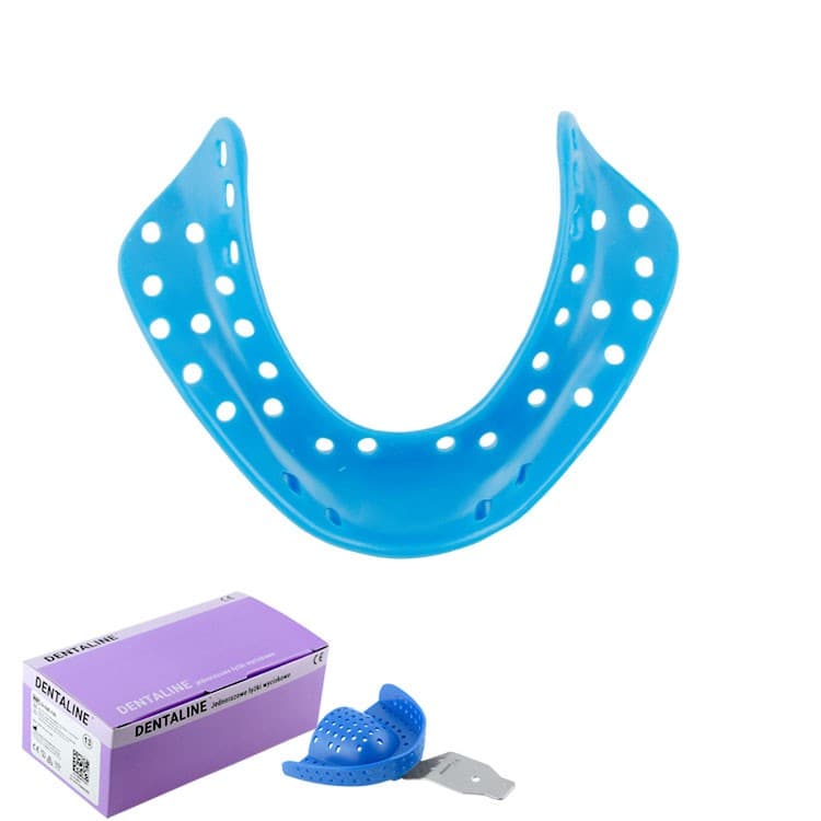 DENTALINE Disposable impression trays sky blue, edentulous lower size M fig. 6 (Pack of 25 pieces) – oficiali Falcon Medical produkto nuotrauka