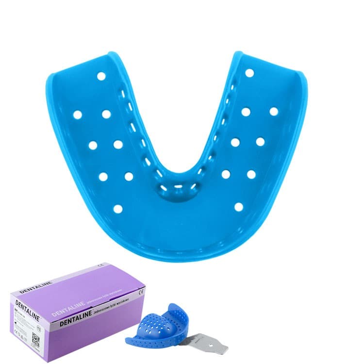DENTALINE Disposable impression trays sky blue, regular lower size M fig. 14 (Pack of 25 pieces) – oficiali Falcon Medical produkto nuotrauka