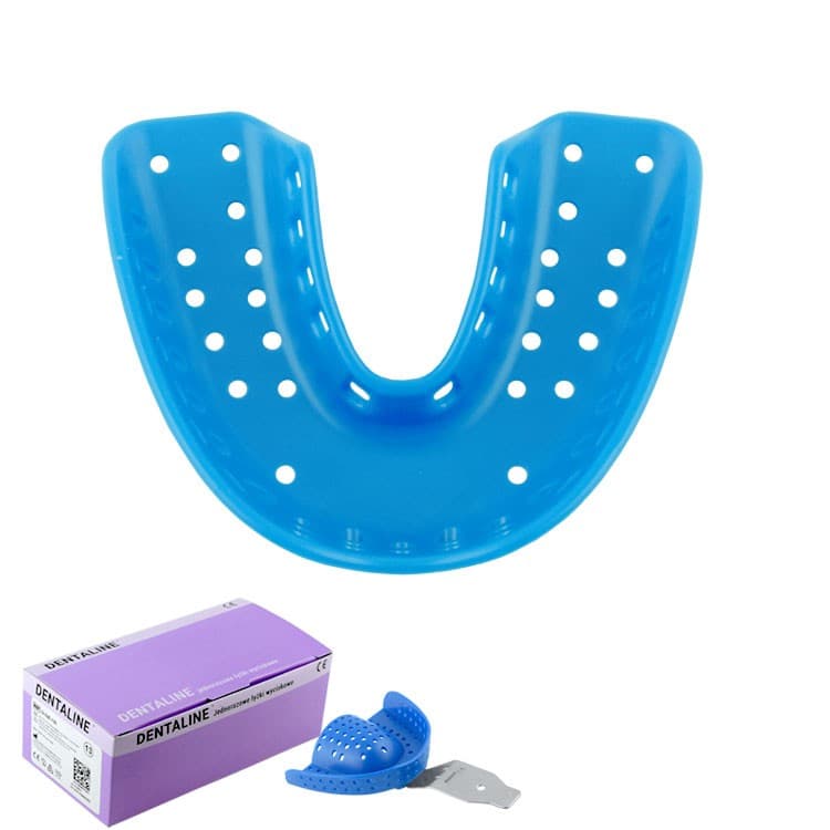 DENTALINE Disposable impression trays sky blue, orthodontic lower size L fig. 16 (Pack of 25 pieces) – oficiali Falcon Medical produkto nuotrauka