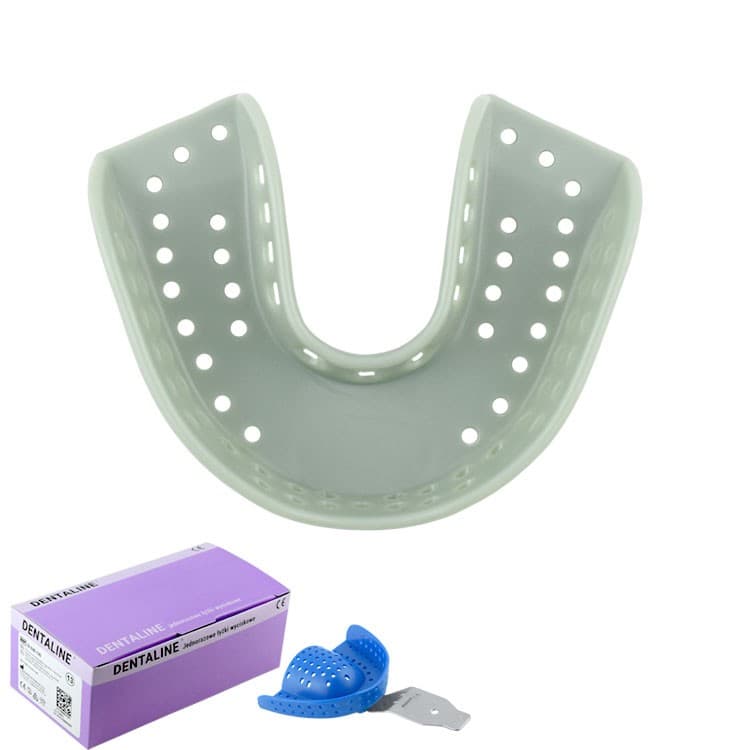 DENTALINE Disposable impression trays olive, regular lower size L fig. 12 (Pack of 25 pieces) – oficiali Falcon Medical produkto nuotrauka