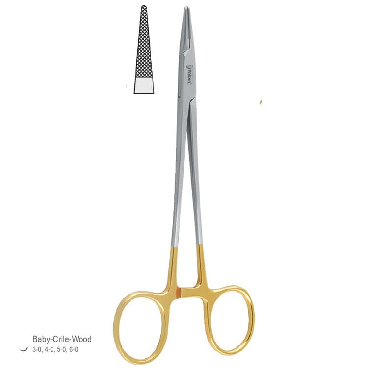 Falcon-Grip Needle holder Baby-Crile-Wood 150mm TC – oficiali Falcon Medical produkto nuotrauka