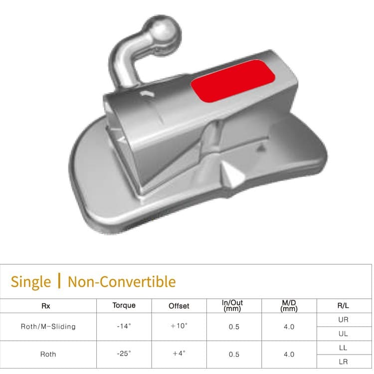 Buccal tube single non-convertible 1st molar, bondable Roth .022″ lower right – oficiali Falcon Medical produkto nuotrauka
