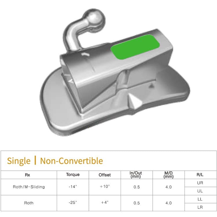 Buccal tube single non-convertible 1st molar, bondable MBT .022″ upper left – oficiali Falcon Medical produkto nuotrauka