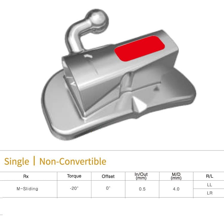 Buccal tube single non-convertible 1st molar, bondable MBT .022″ lower right – oficiali Falcon Medical produkto nuotrauka