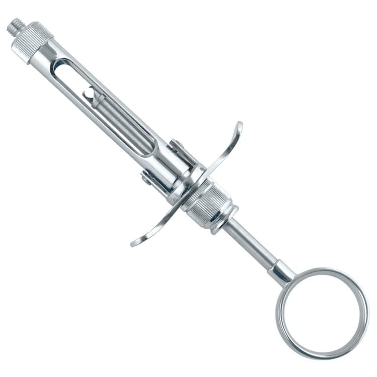 Brass Series Syringe manual aspirating breech loading with ring handle 1.8ml. metric – oficiali Falcon Medical produkto nuotrauka