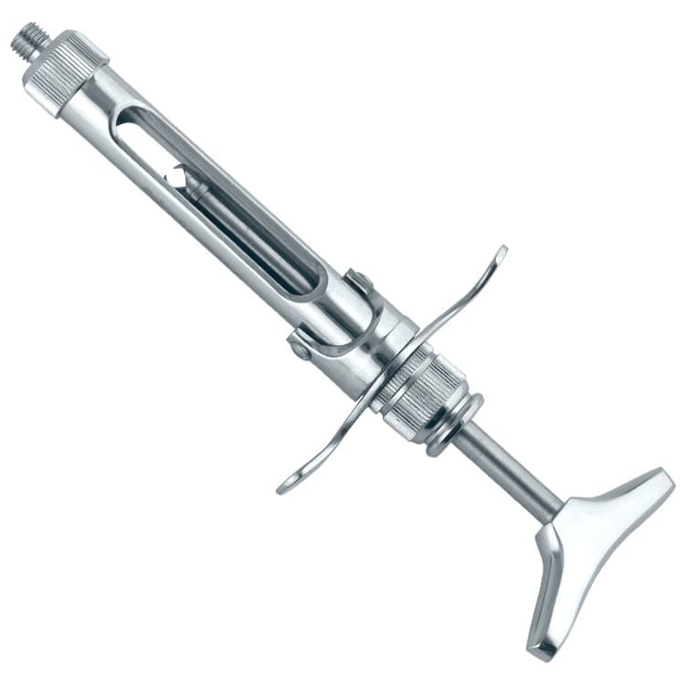Brass Series Syringe manual aspirating breech loading with T-handle 1.8ml. metric – oficiali Falcon Medical produkto nuotrauka