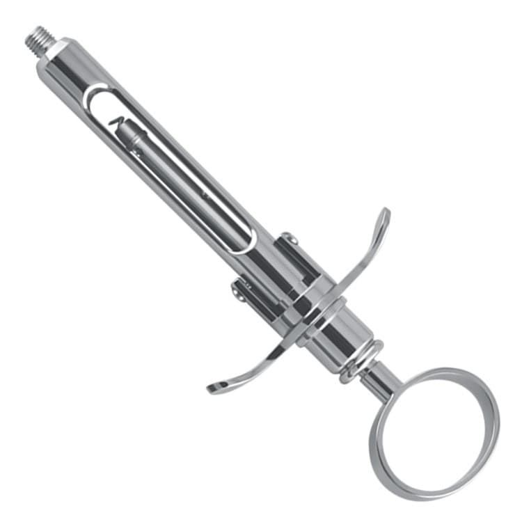 Brass Series Syringe manual aspirating breech loading with ring handle 1.8ml. metric – oficiali Falcon Medical produkto nuotrauka
