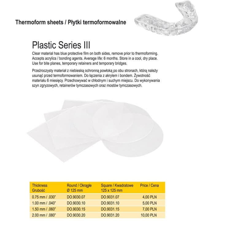 Plastic Series III thermoform sheets round 2.00mm/.080″ – oficiali Falcon Medical produkto nuotrauka