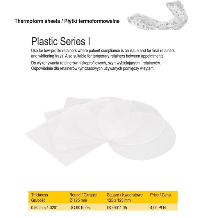 Plastic Series I thermoform sheets round 0.50mm/.020″ – oficiali Falcon Medical produkto nuotrauka
