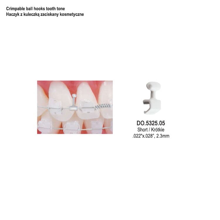 Crimpable ball hooks tooth tone coated .022″x.028”, short 2.3mm (Pack of 10 pieces) – oficiali Falcon Medical produkto nuotrauka