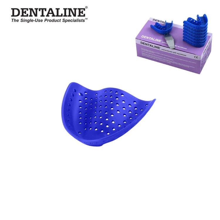 DENTALINE Disposable impression trays dark blue, edentulous upper size L fig. 3 (Pack of 25 pieces) – oficiali Falcon Medical produkto nuotrauka