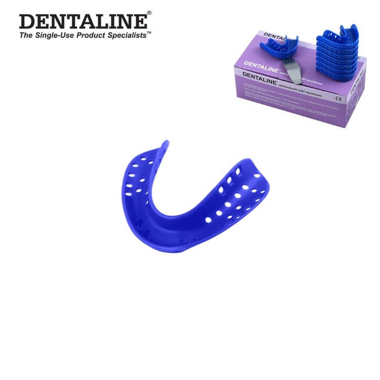 DENTALINE Disposable impression trays dark blue, edentulous lower size L fig. 4 (Pack of 25 pieces) – oficiali Falcon Medical produkto nuotrauka