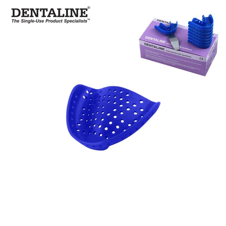 DENTALINE Disposable impression trays dark blue, edentulous upper size M fig. 5 (Pack of 25 pieces) – oficiali Falcon Medical produkto nuotrauka