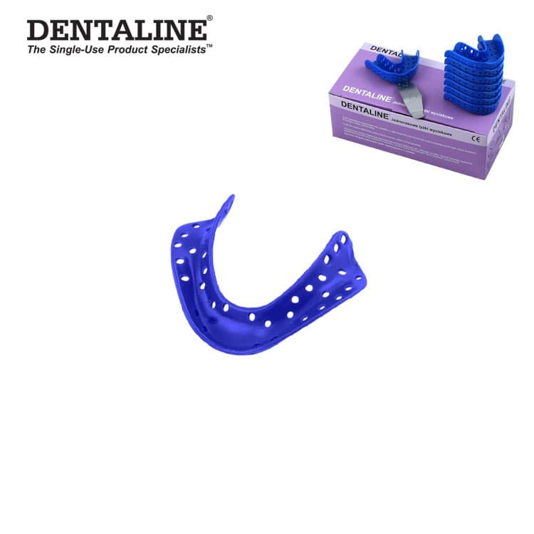 DENTALINE Disposable impression trays dark blue, edentulous lower size M fig. 6 (Pack of 25 pieces) – oficiali Falcon Medical produkto nuotrauka