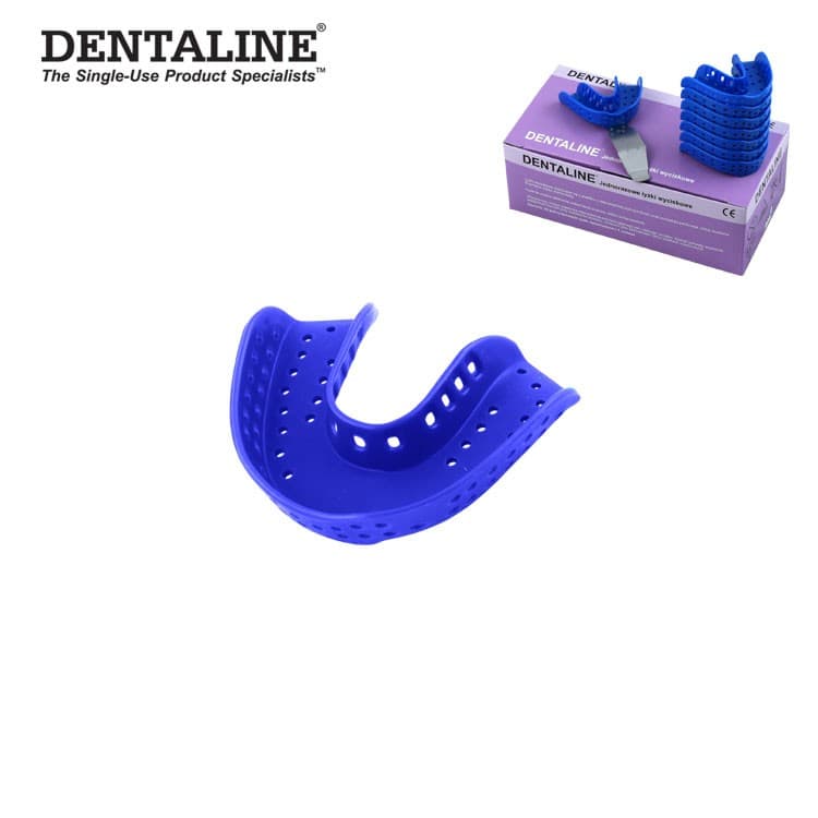 DENTALINE Disposable impression trays dark blue, regular lower size L fig. 12 (Pack of 25 pieces) – oficiali Falcon Medical produkto nuotrauka