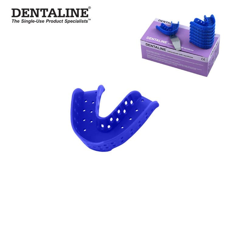 DENTALINE Disposable impression trays dark blue, regular lower size M fig. 14 (Pack of 25 pieces) – oficiali Falcon Medical produkto nuotrauka