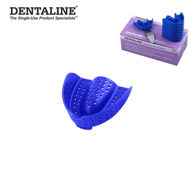 DENTALINE Disposable impression trays dark blue, orthodontic upper size L fig. 15 (Pack of 25 pieces) – oficiali Falcon Medical produkto nuotrauka