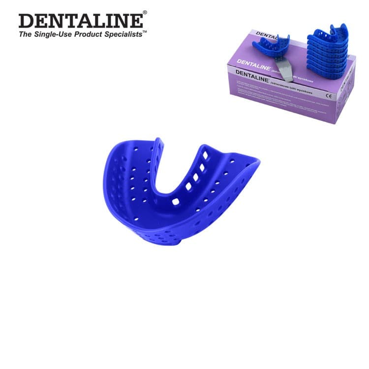 DENTALINE Disposable impression trays dark blue, orthodontic lower size L fig. 16 (Pack of 25 pieces) – oficiali Falcon Medical produkto nuotrauka