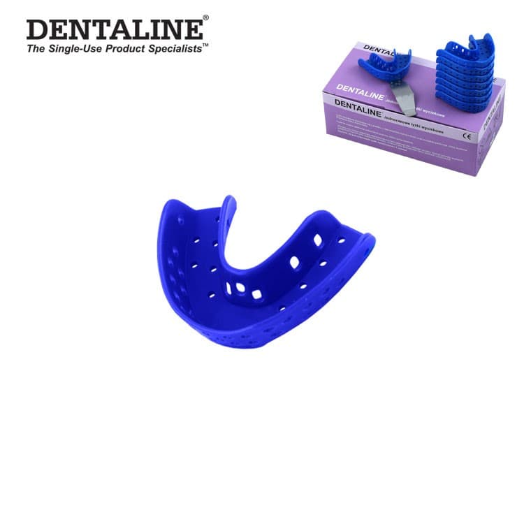 DENTALINE Disposable impression trays dark blue, orthodontic lower size M fig. 18 (Pack of 25 pieces) – oficiali Falcon Medical produkto nuotrauka