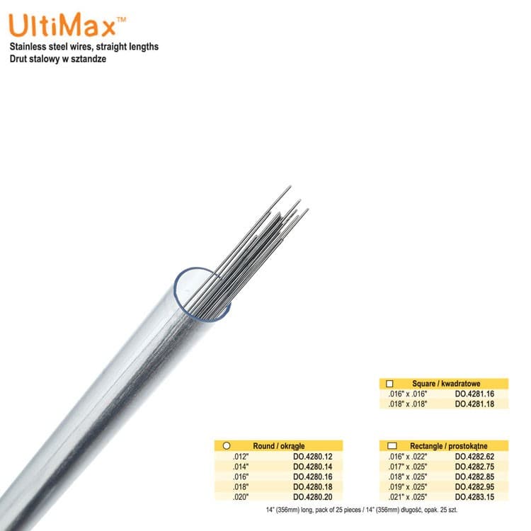 UltiMax SS square wire 14″ (356mm) long (Pack of 25 pieces) – oficiali Falcon Medical produkto nuotrauka