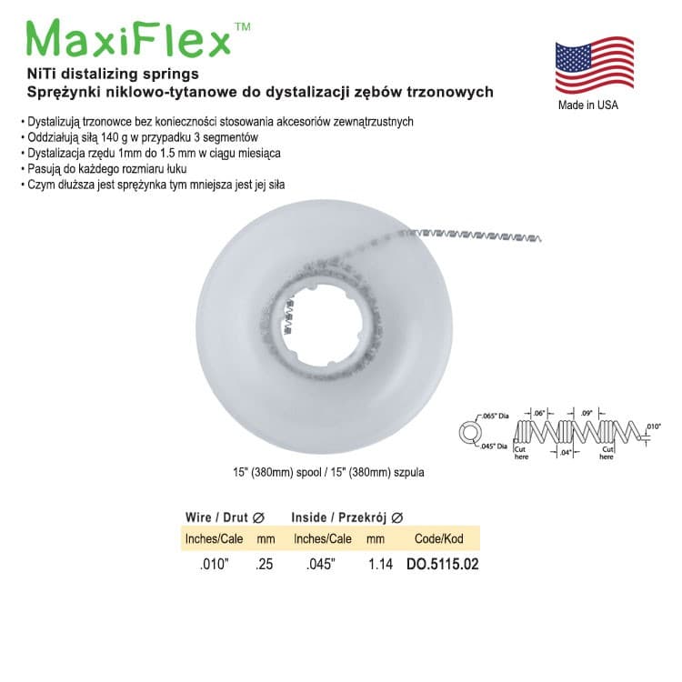 NiTi distalizing spring .010″ x .045″, 15″ (380mm) spool – oficiali Falcon Medical produkto nuotrauka